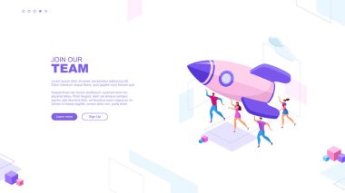 Moda düz çizim. Takım sayfası konseptimize katıl. İş mekanizması planlayan, iş stratejisini analiz eden ve fikir alışverişinde bulunan ofis çalışanları. Tasarımının şablonu işe yarıyor. Vektör grafikleri.