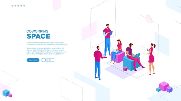 Illustration Plate Tendance Espace Ouvert Coworking Page Concept Les Employés — Image vectorielle