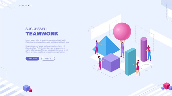 Модні Плоскі Ілюстрації Успішна Концепція Сторінки Командної Роботи Офісні Працівники — стоковий вектор
