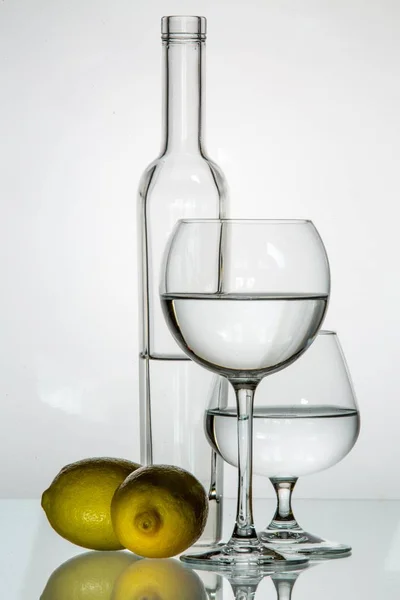 Verres Bouteilles Pour Brandy Vin Arrière Plan — Photo