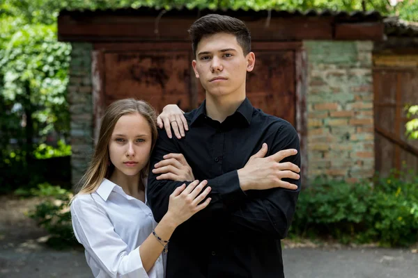 Couple Jeune Fille Garçon Câlin Tendrement — Photo