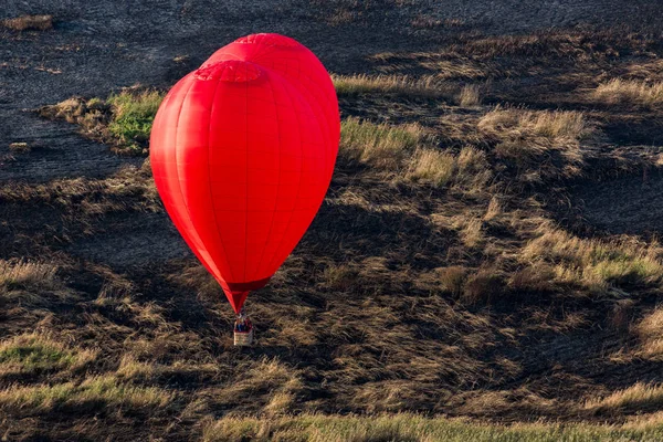 红色热气球形状的心脏在乌克兰的田野上飞来飞去 — 图库照片
