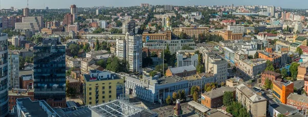 Foto Panoramische Foto Achtergronden Landschap Bovenaanzicht Voorjaar Stad Dnjepr Oekraïne — Stockfoto