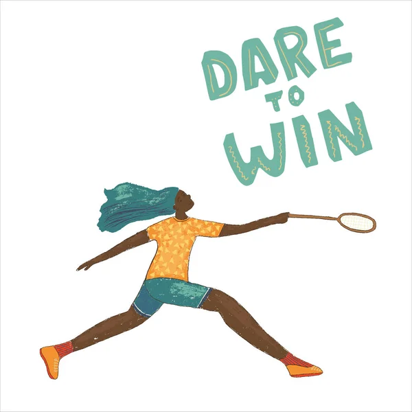 Badminton motivasyonu, badminton giysili siyah bir kadından alıntı yapıyor.