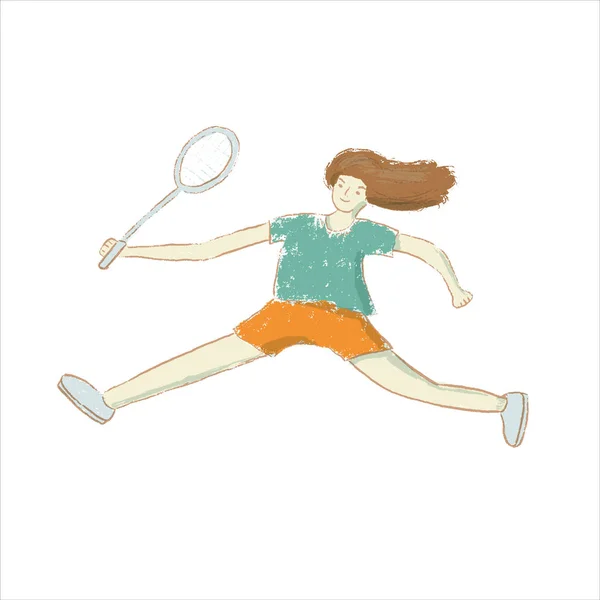 Badminton meninas pulando jogar esporte raquete — Vetor de Stock