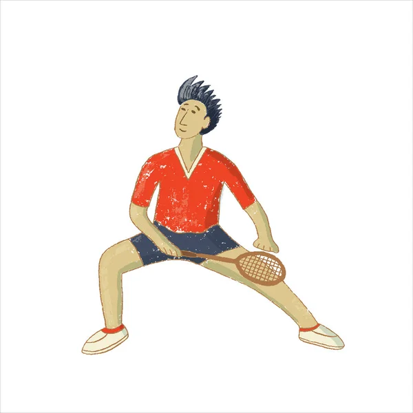 Asiático hombre jugando bádminton — Vector de stock