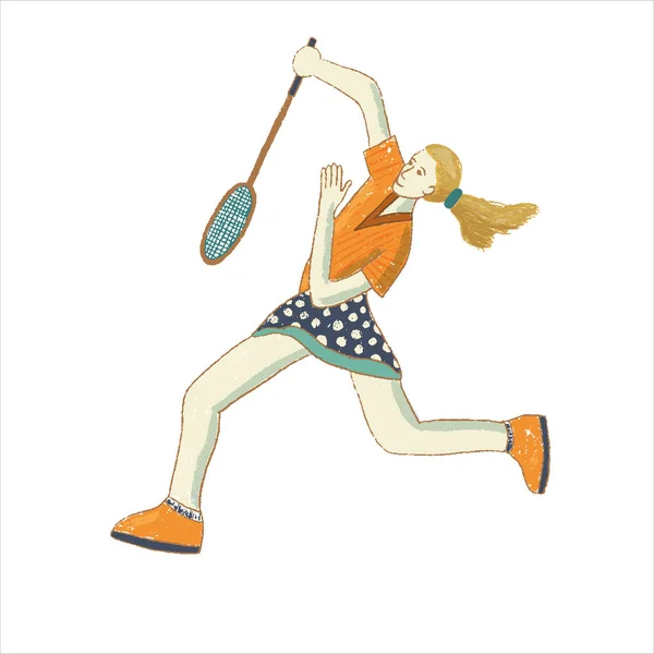 Niñas de Badminton que practican el deporte salvaje — Vector de stock