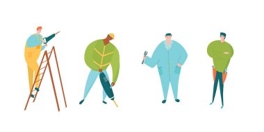 Becerikli karakterler hazır. Bir merdiveni delmek, kaya matkabı kullanmak, ingiliz anahtarı kullanmak, alet kemeriyle ayakta durmak..