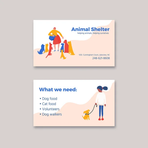 Modelo de cartão de visita de abrigo animal. Layout de cartão promocional ilustração vetorial . — Vetor de Stock