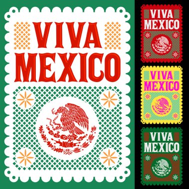 Viva Mexico tatil vektör posteri, sokak dekorasyonu çizimi.