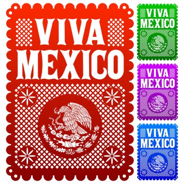 Viva Mexico tatil vektör posteri, sokak dekorasyonu çizimi.