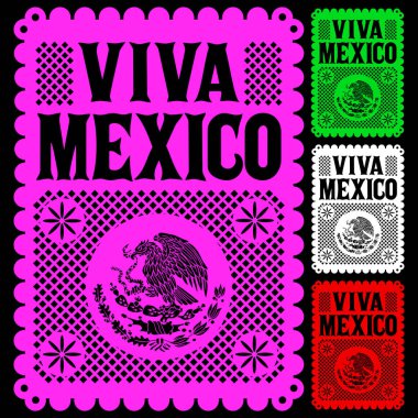 Viva Mexico tatil vektör posteri, sokak dekorasyonu çizimi.
