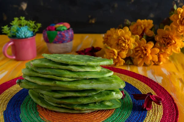 Nopales Mexican Edible Cactus Mexico Kitchen Scene — Stok Foto