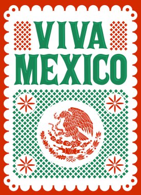 Viva Mexico tatil vektör posteri, sokak dekorasyonu çizimi.