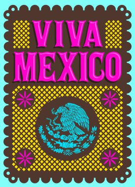 Viva Mexico tatil vektör posteri, sokak dekorasyonu çizimi.