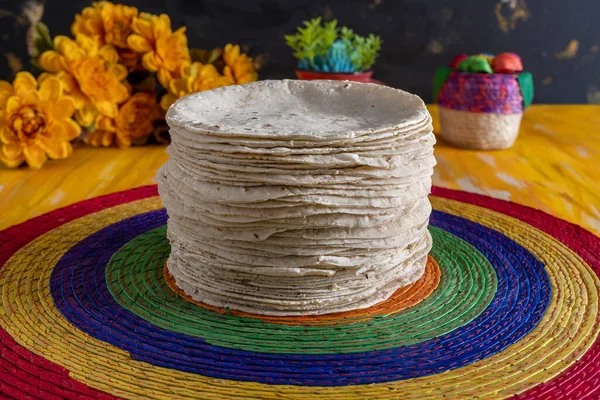 Tortillas Mexikansk Mat Vävda Bordsduk — Stockfoto