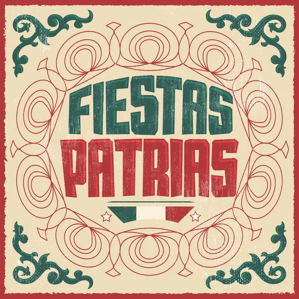 Fiestas Patrias National Holidays Spanish Text Mexico Temalı Vatansever Kutlama — Stok Vektör