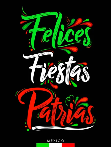 Felices Fiestas Patrias Felices Fiestas Nacionales Texto Español Tema Mexicano — Vector de stock