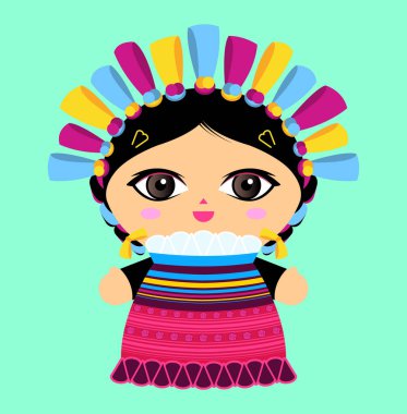 Mexico Doll vektör illüstrasyonu, Meksika geleneksel tarzı oyuncak bebek..