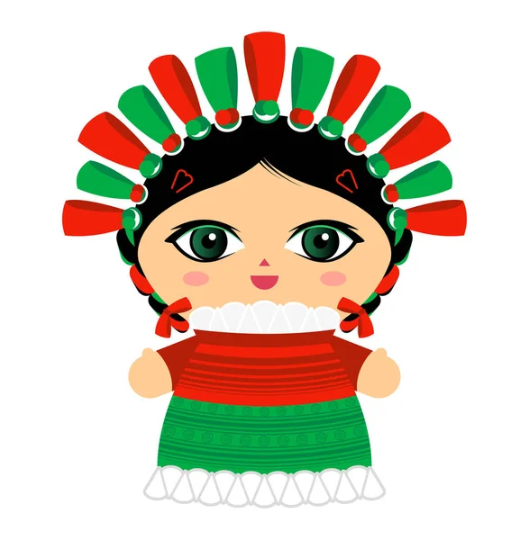 Mexikanische Puppe Vektor Illustration Mexiko Puppe Traditionellen Stil — Stockvektor