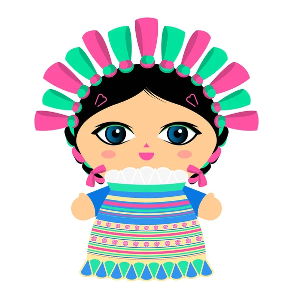 Illustration Vectorielle Poupée Mexicaine Poupée Style Traditionnel Mexicain — Image vectorielle