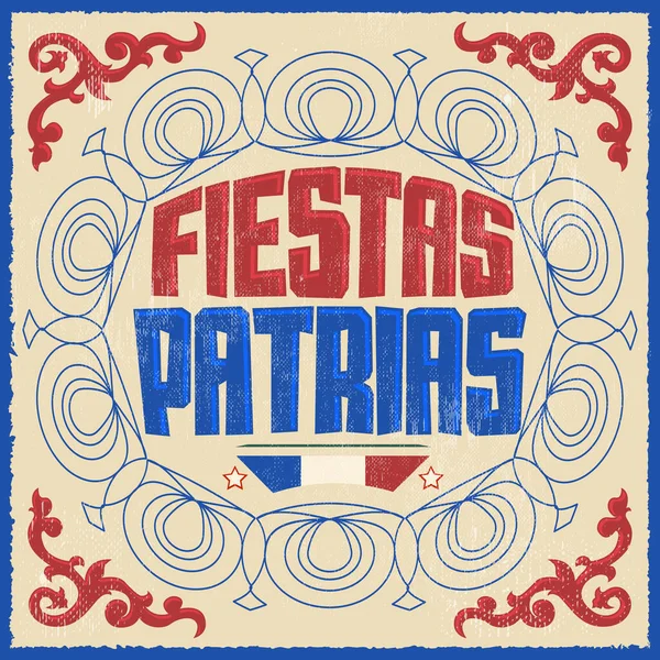 Fiestas Patrias National Holidays Spanish Text Şili Temalı Vatansever Kutlama — Stok Vektör