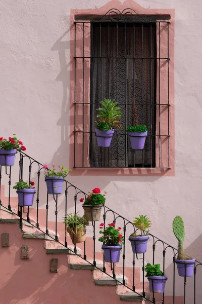 Ancien Escalier Style Colonial Mexicain Façade Maison Gyuanajuato Mexique — Photo