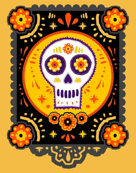 Día Los Muertos Cráneo Azúcar Hecho Mano Vector Papel Decoración — Archivo Imágenes Vectoriales