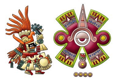 Huitzilopochtli aztec, mayan god of sun illustration on white background. clipart
