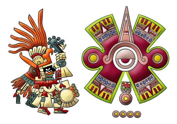  Huitzilopochtli Azteca Maya Dios Sol Ilustración Fondo Blanco Foto de stock ©julioaldana
