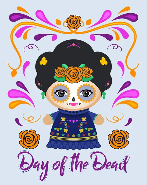 Day Dead Classic Mexican Catrina Doll Ornaments Vector Illustration — Stock Vector