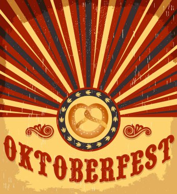 Oktoberfest vintage poster tasarımı Simit Vektörü kartı.
