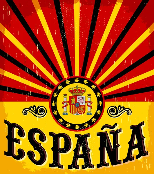 エスパーニャスペイン語スペイン語のテキストヴィンテージカードポスターベクトルイラスト スペイン語の旗の色 — ストックベクタ