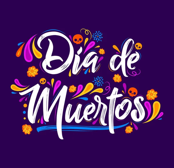 Dia Muertos Day Dead Spanish Text Celebration Vector Illustration — 스톡 벡터