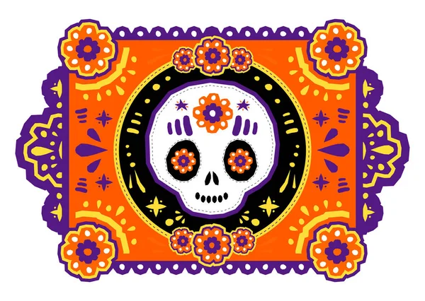 Día Los Muertos Cráneo Azúcar Hecho Mano Vector Papel Decoración — Archivo Imágenes Vectoriales