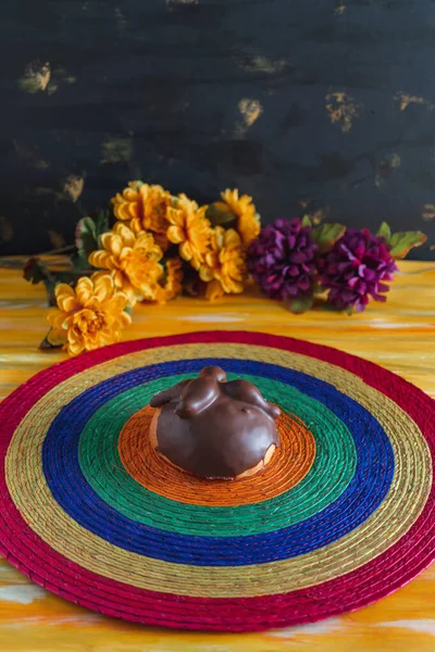 Pan Muerto Pan Azúcar Mexicano Muerto Chocolate Mantel Tejido — Foto de Stock