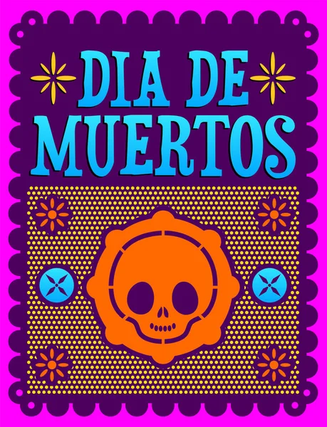 Dia Muertos Mexican Day Death Spanish Text Cute Skull Vector — 스톡 벡터