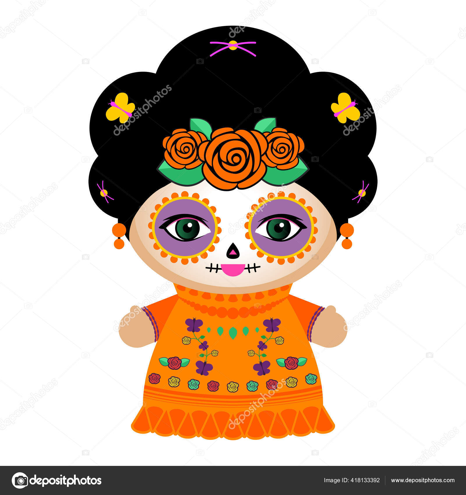 Día Muerte Clásico Mexicano Catrina Muñeca Vector Ilustración