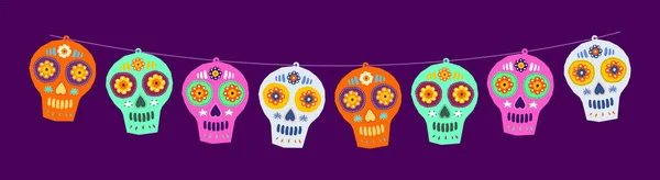 Sugar Skull Day Death Traditional Vector Crafted Decorations — Stock Vector