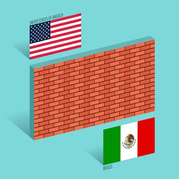 Parede Entre Estados Unidos México Ilustração Conceito Parede Fronteira —  Vetores de Stock