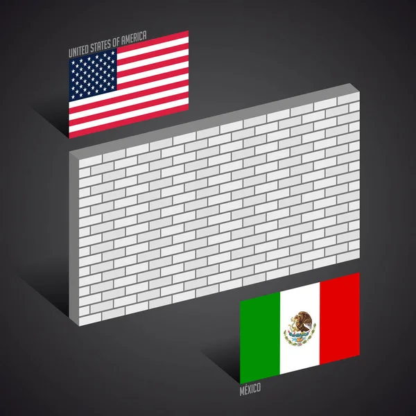 Parede Entre Estados Unidos México Ilustração Conceito Parede Fronteira —  Vetores de Stock