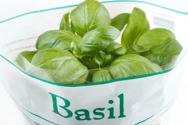 Fresh Potted Basil Food Store Plastic Bag — Stock Photo, Image