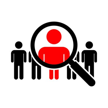 Büyüteç vektör simgesi olan insanları ara, yetenek işçisi konsepti için izole edilmiş illüstrasyon ara