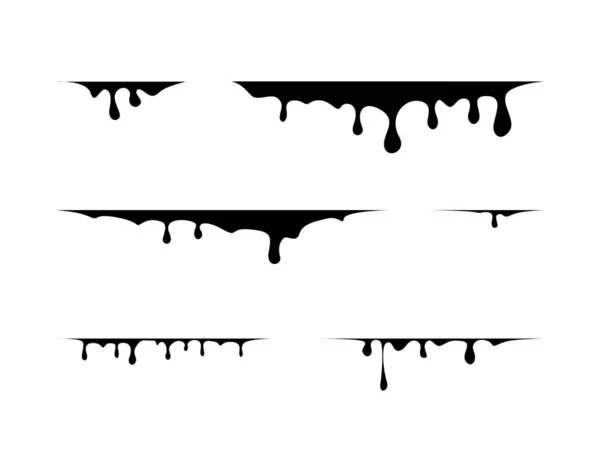 Flüssigtröpfchen Sammlungsvektor Schwarze Isolierte Farbe Fließende Tropfen Dunkle Flache Set — Stockvektor