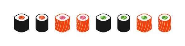 Sushi Vector Japanse Set Japan Roll Collectie Met Verse Tonijn — Stockvector