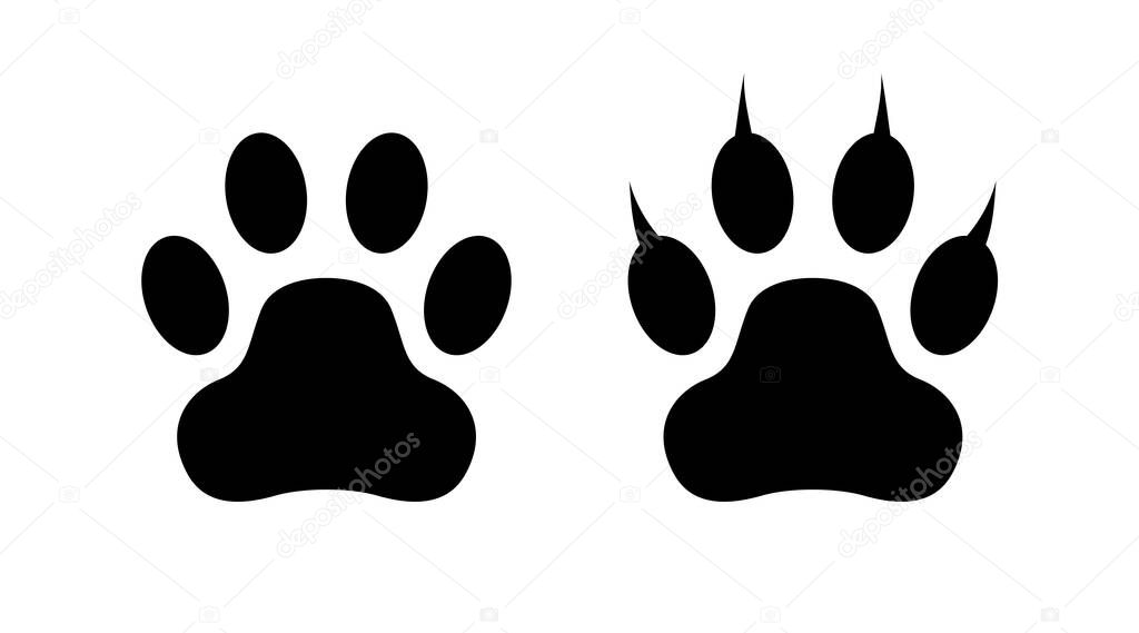Paw print of animal icon, dog or cat footprint symbol isolated on white background