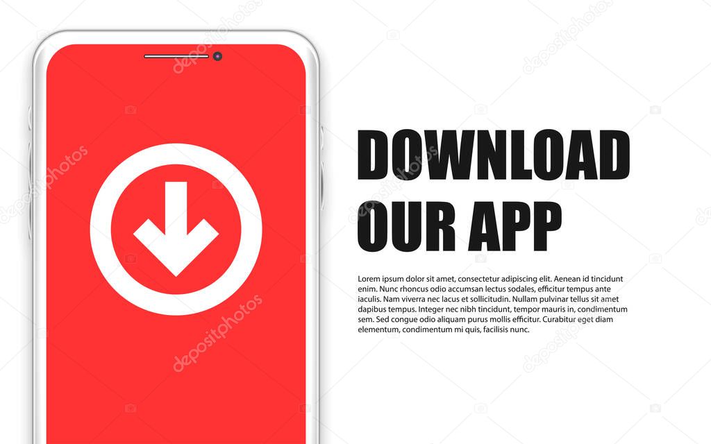 Download our app vector phone downloading background concept, modern device application advertisement web page banner