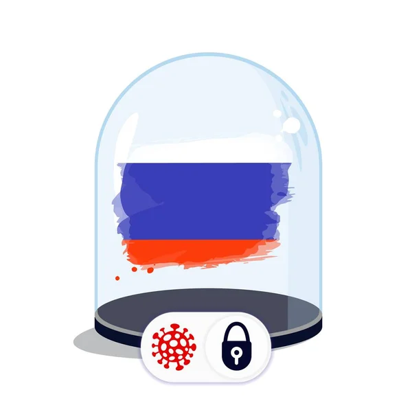 Флаг Российской Федерации Стеклянным Куполом Закрытие Границ Время Коронавирусной Инфекции — стоковый вектор