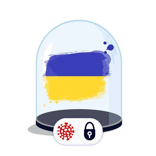 Флаг Украины Стеклянным Куполом Закрытие Границ Время Коронавирусной Инфекции Страны — стоковый вектор