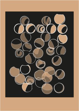 Siyah ve kahverengi arka planda çeşitli yuvarlak şekiller